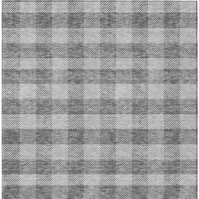 9' X 12' Gray And Charcoal Plaid Washable Indoor Outdoor Area Rug