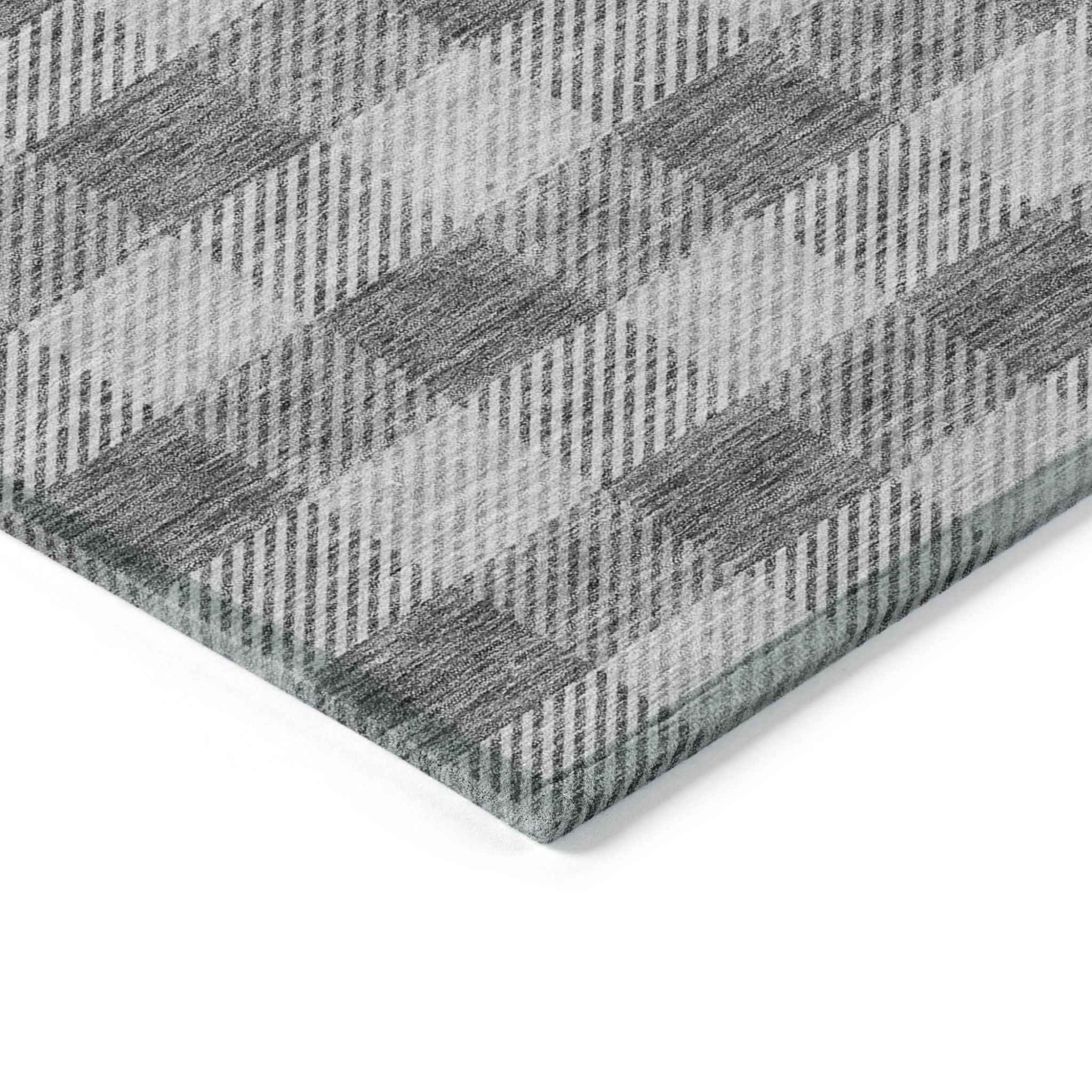 9' X 12' Gray And Charcoal Plaid Washable Indoor Outdoor Area Rug