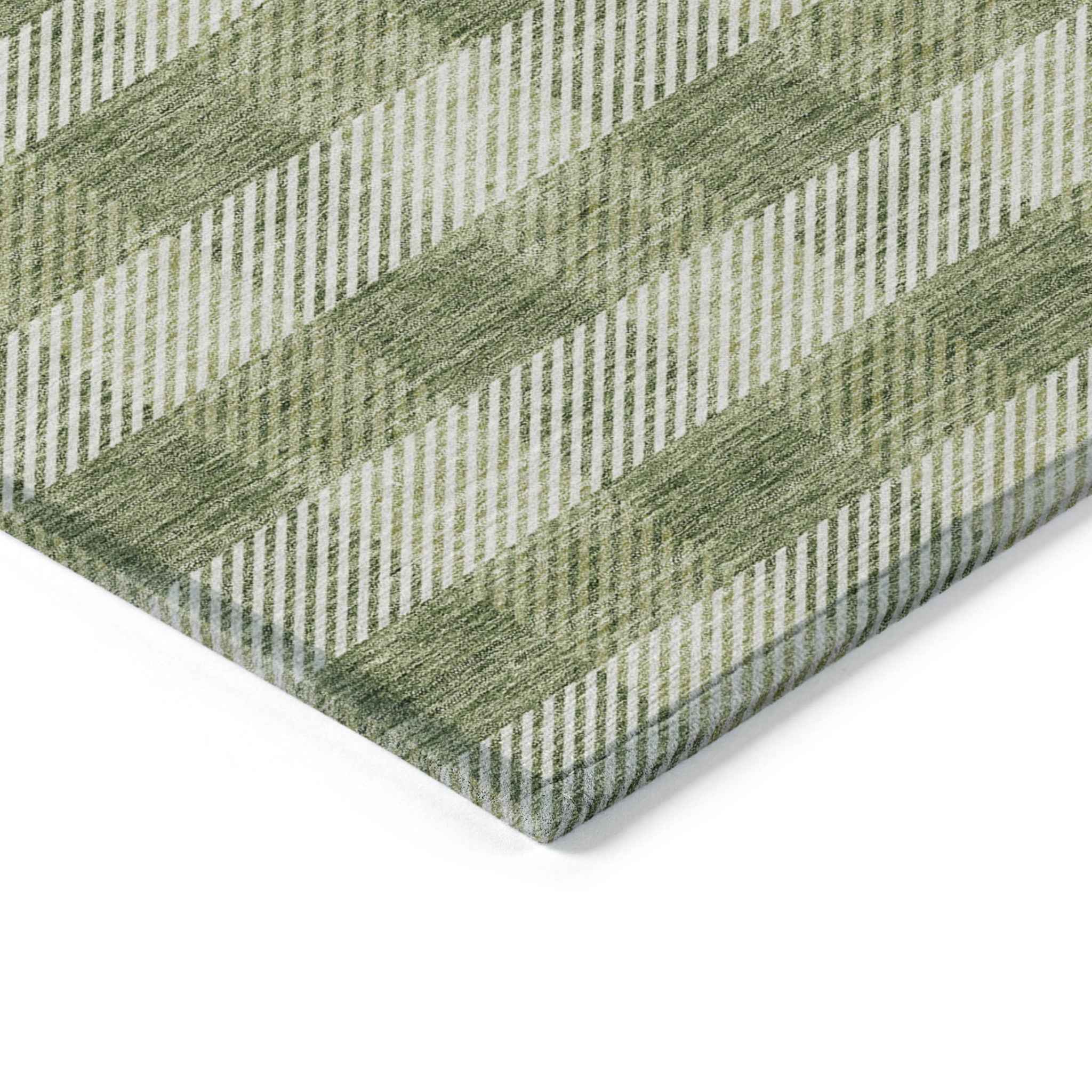 9' X 12' Green And Light Green Plaid Washable Indoor Outdoor Area Rug