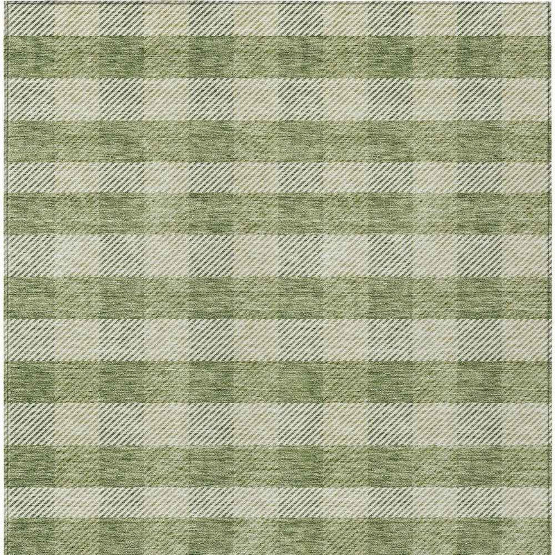 9' X 12' Green And Light Green Plaid Washable Indoor Outdoor Area Rug