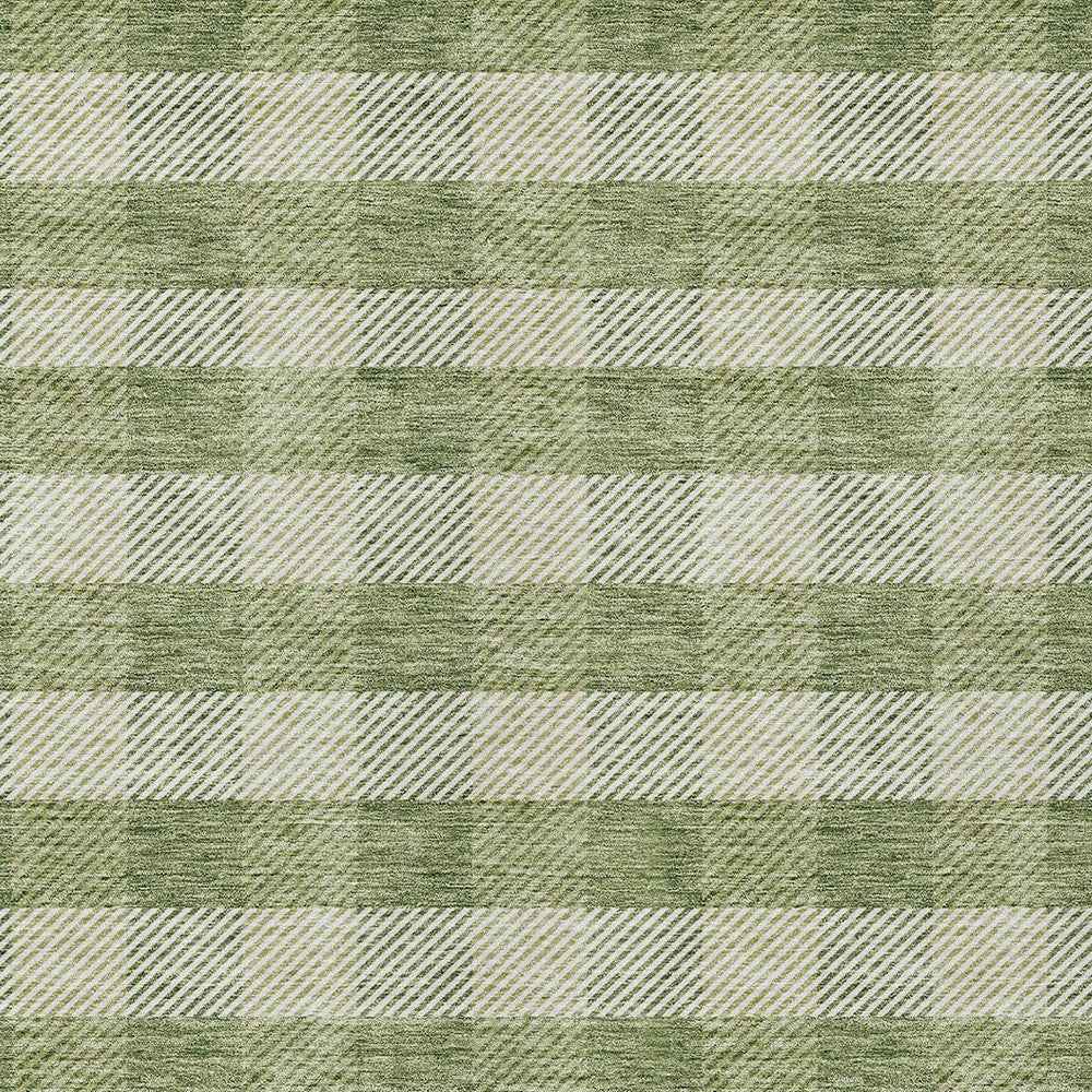 9' X 12' Green And Light Green Plaid Washable Indoor Outdoor Area Rug