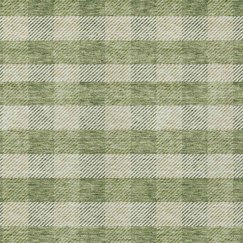 9' X 12' Green And Light Green Plaid Washable Indoor Outdoor Area Rug