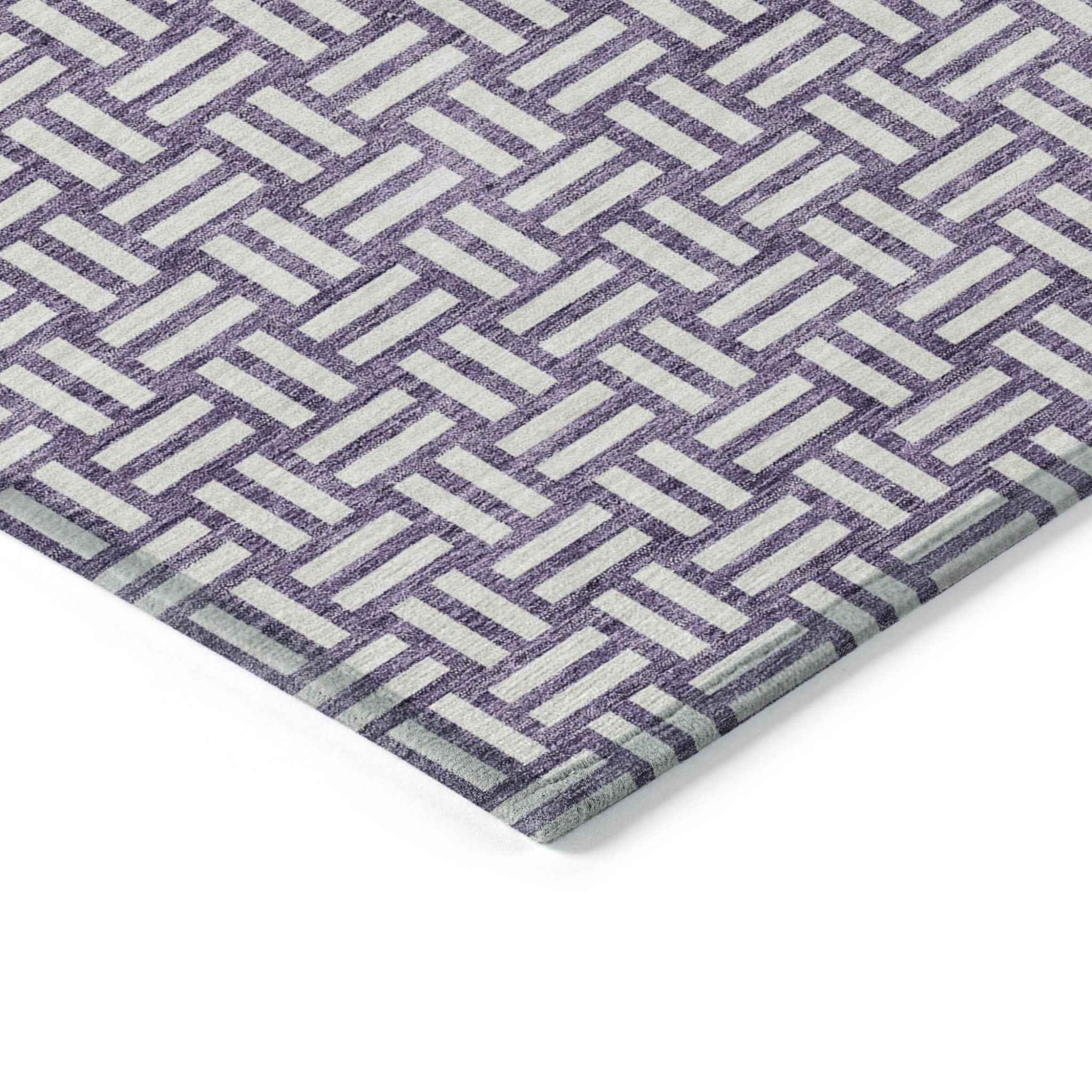 5' X 8' Purple And Ivory Geometric Washable Indoor Outdoor Area Rug