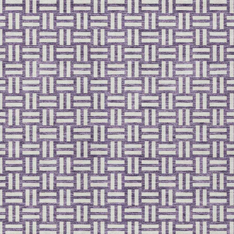 5' X 8' Purple And Ivory Geometric Washable Indoor Outdoor Area Rug