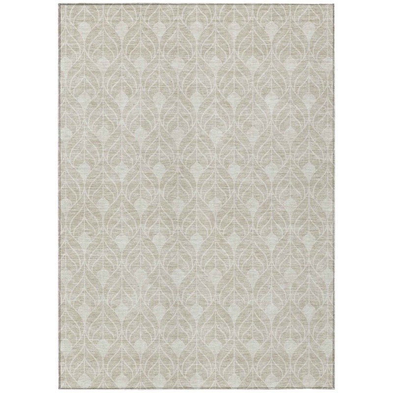 5' X 8' Beige And Ivory Geometric Washable Indoor Outdoor Area Rug