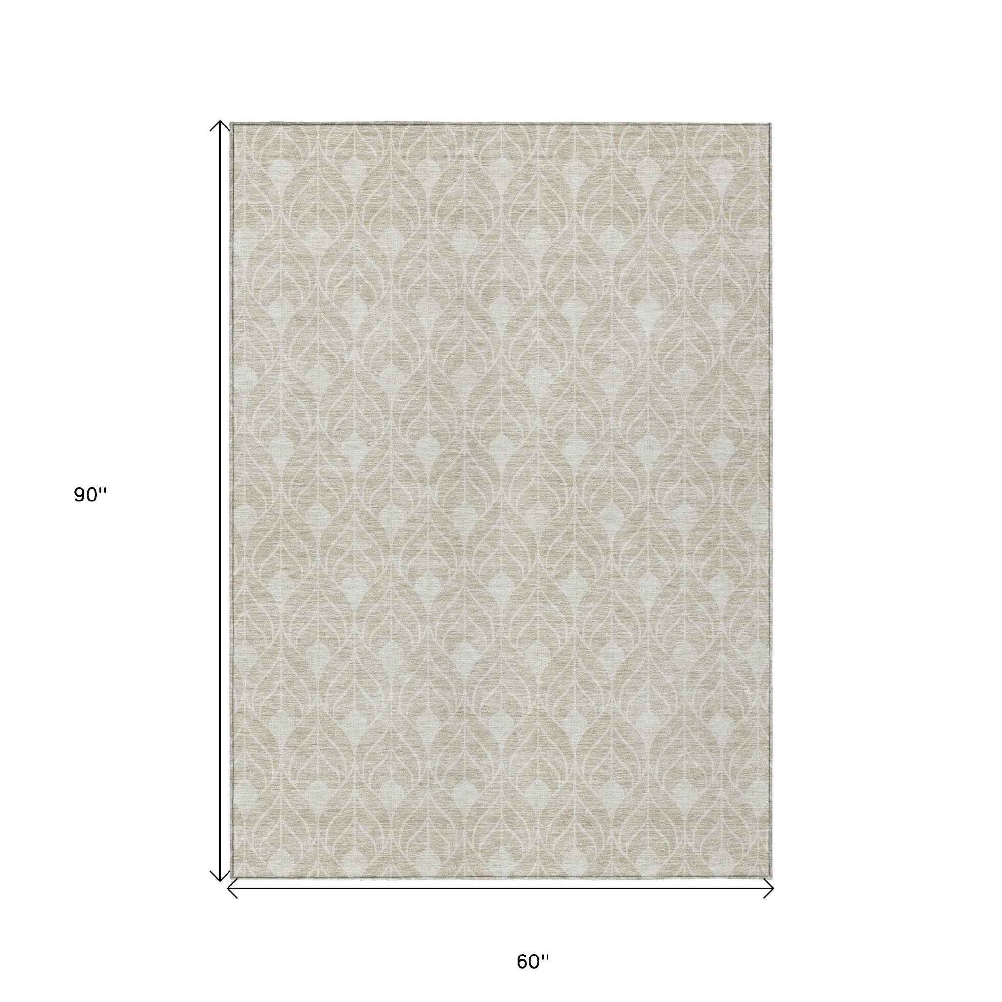 5' X 8' Beige And Ivory Geometric Washable Indoor Outdoor Area Rug
