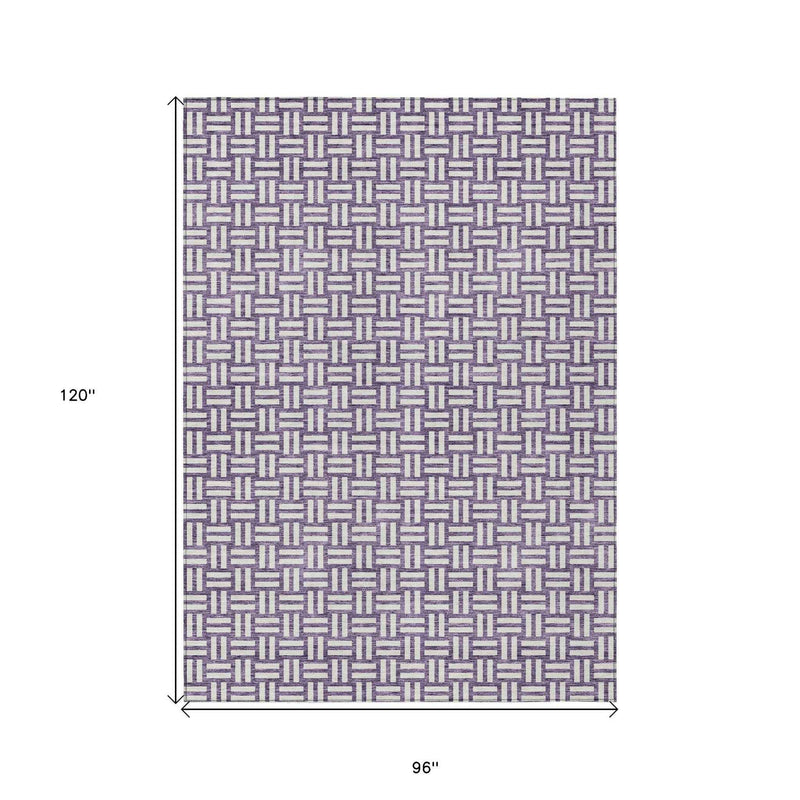 8' X 10' Purple And Ivory Geometric Washable Indoor Outdoor Area Rug