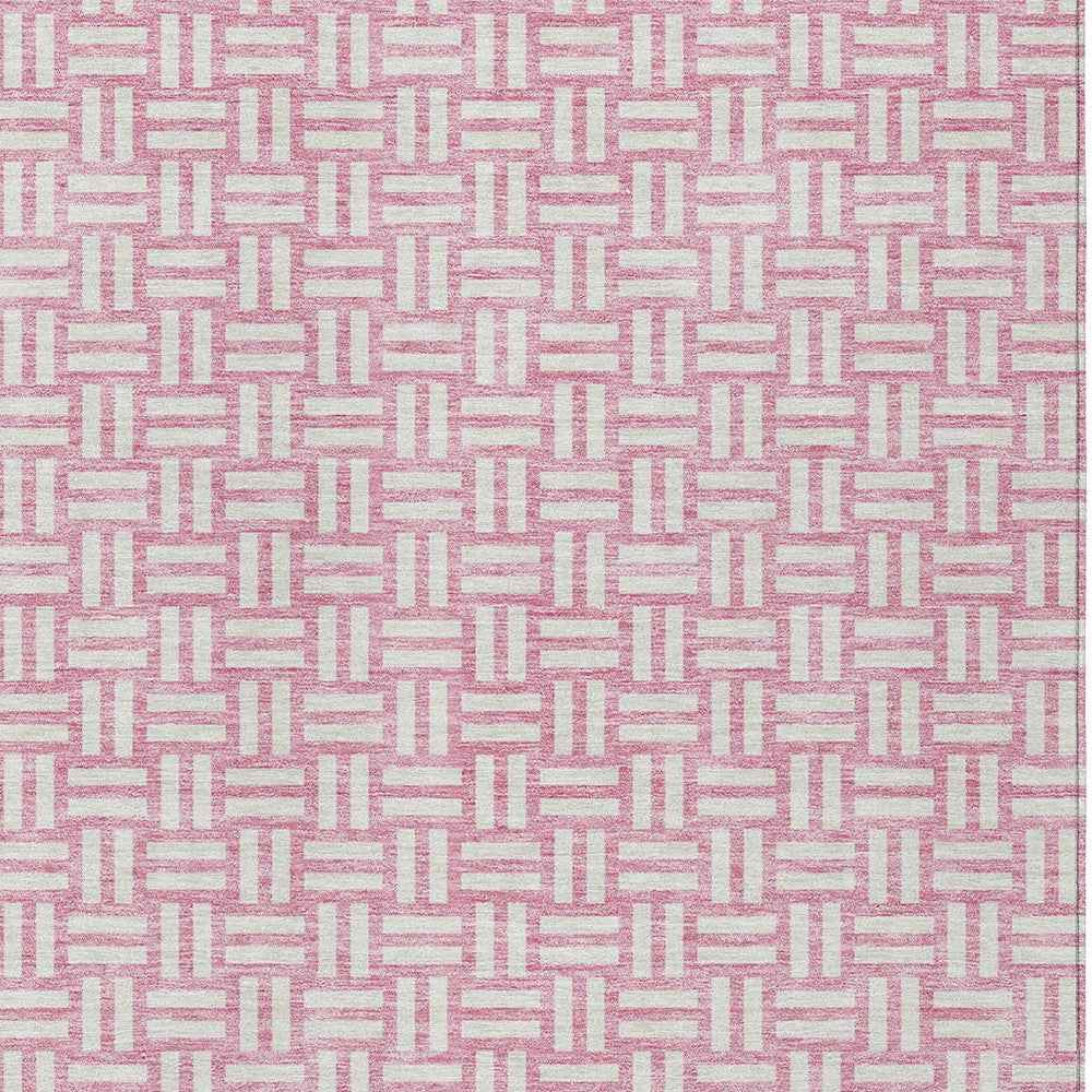 3' X 5' Pink And Ivory Geometric Washable Indoor Outdoor Area Rug