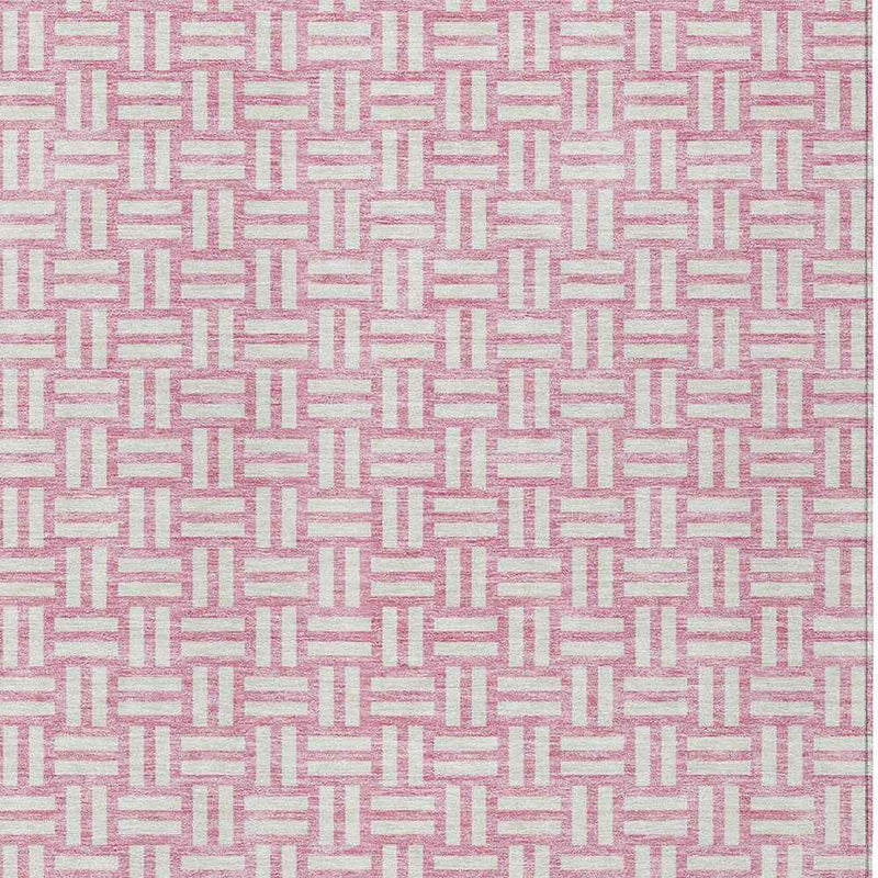 3' X 5' Pink And Ivory Geometric Washable Indoor Outdoor Area Rug