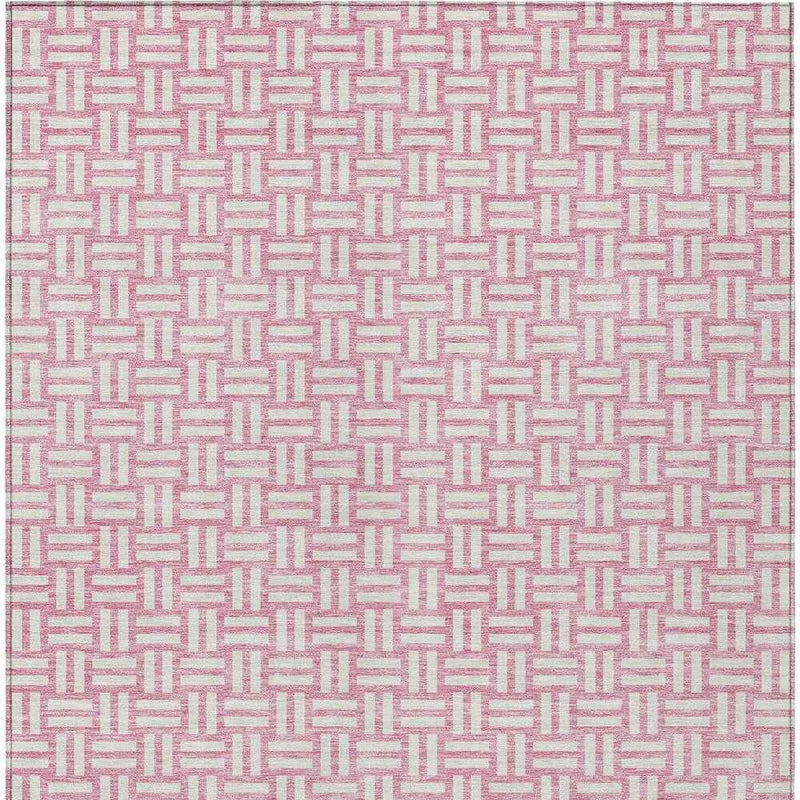 3' X 5' Pink And Ivory Geometric Washable Indoor Outdoor Area Rug