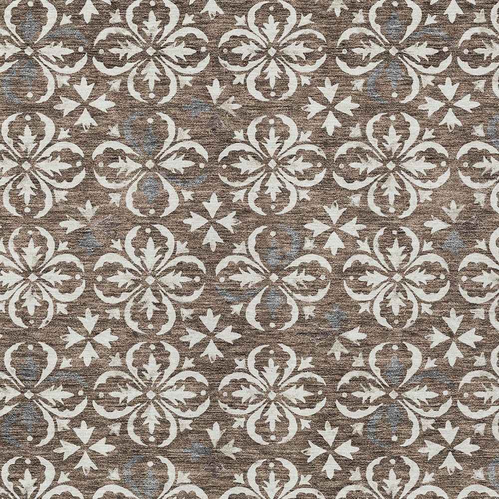 9' X 12' Brown Gray And Beige Floral Washable Indoor Outdoor Area Rug