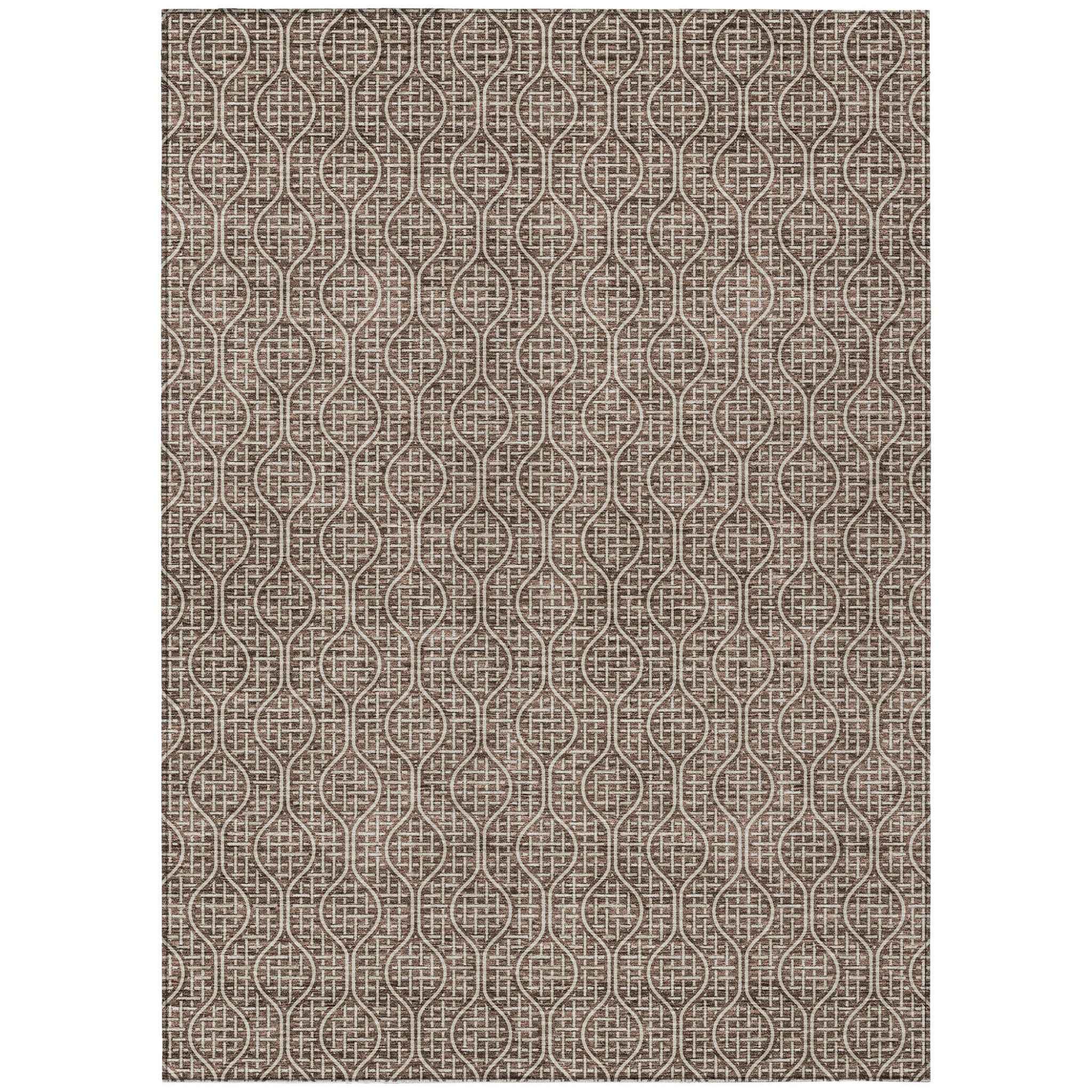 8' X 10' Brown And Beige Geometric Washable Indoor Outdoor Area Rug