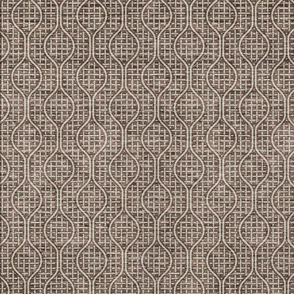 8' X 10' Brown And Beige Geometric Washable Indoor Outdoor Area Rug