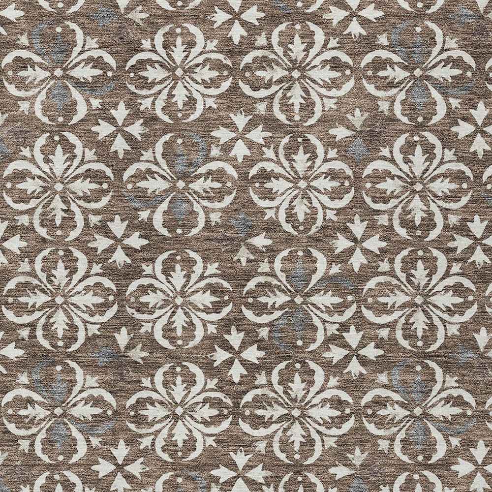 3' X 5' Brown Gray And Beige Floral Washable Indoor Outdoor Area Rug