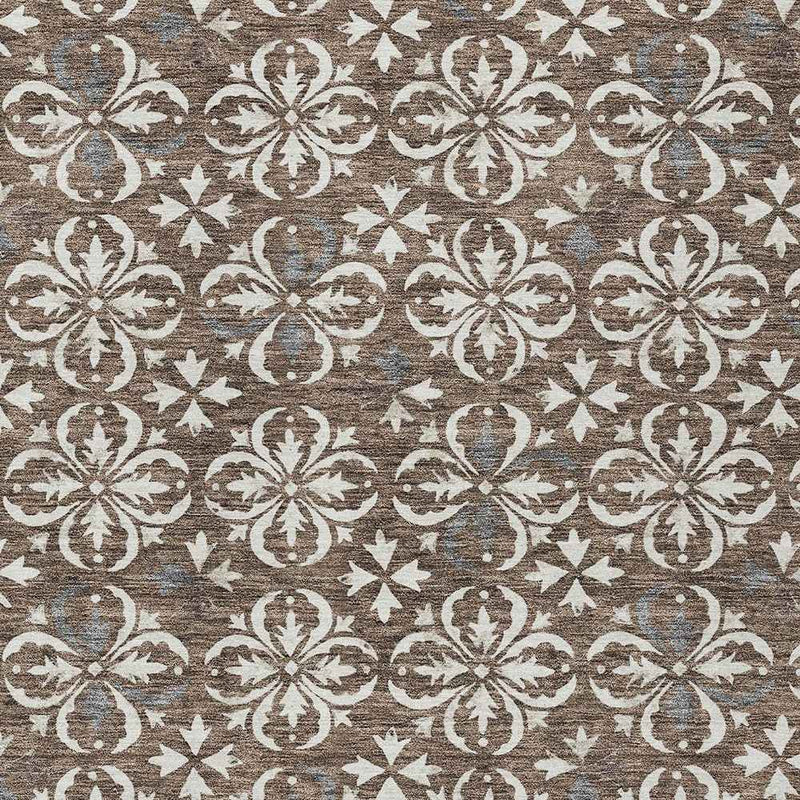 3' X 5' Brown Gray And Beige Floral Washable Indoor Outdoor Area Rug