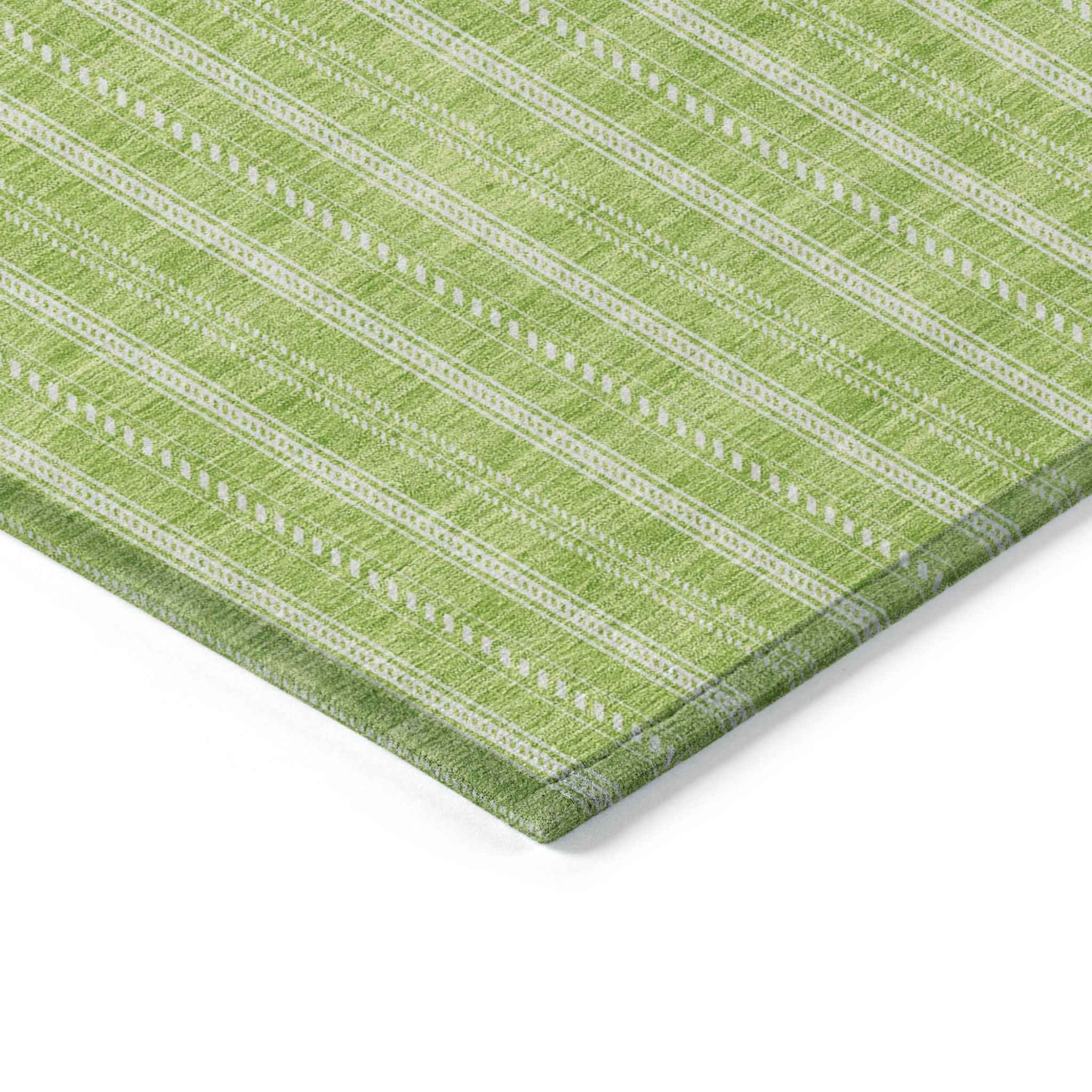 8' X 10' Lime Green And Ivory Striped Washable Indoor Outdoor Area Rug