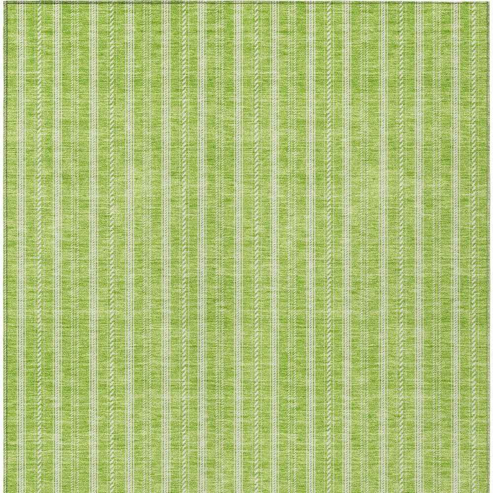 8' X 10' Lime Green And Ivory Striped Washable Indoor Outdoor Area Rug