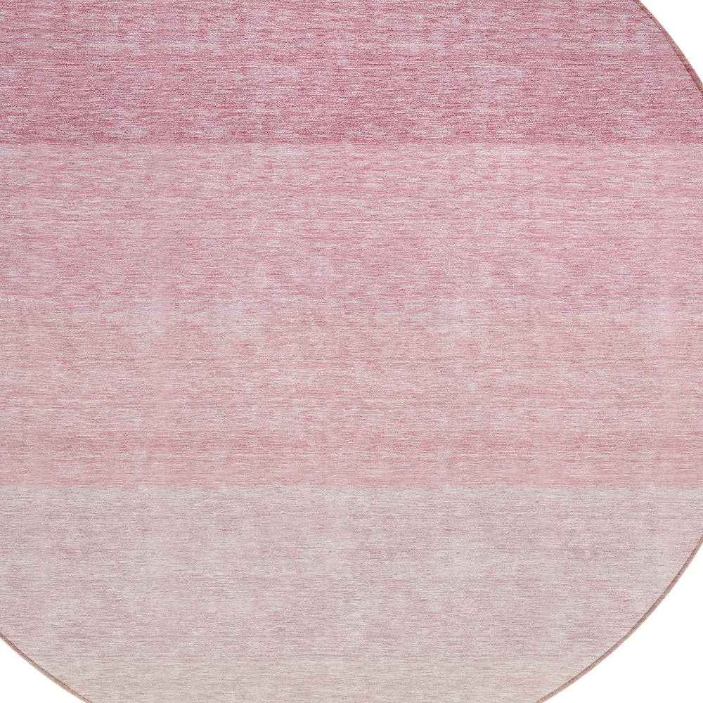 8' Pink And Ivory Round Ombre Washable Indoor Outdoor Area Rug