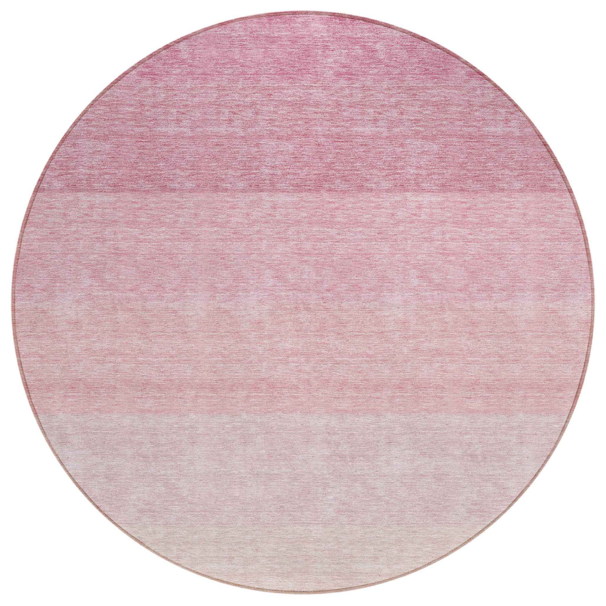 8' Pink And Ivory Round Ombre Washable Indoor Outdoor Area Rug