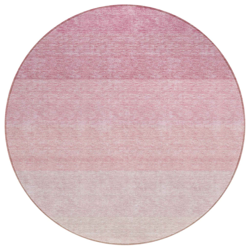 8' Pink And Ivory Round Ombre Washable Indoor Outdoor Area Rug