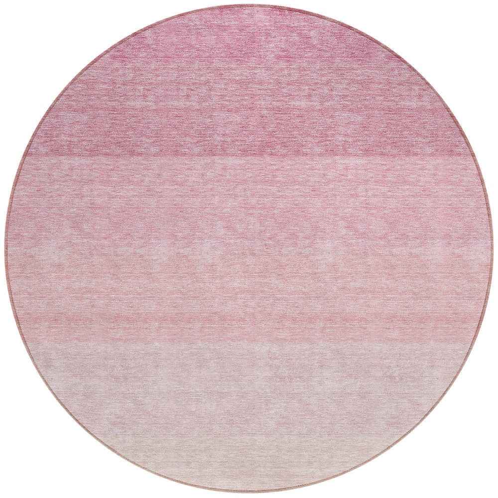 8' Pink And Ivory Round Ombre Washable Indoor Outdoor Area Rug