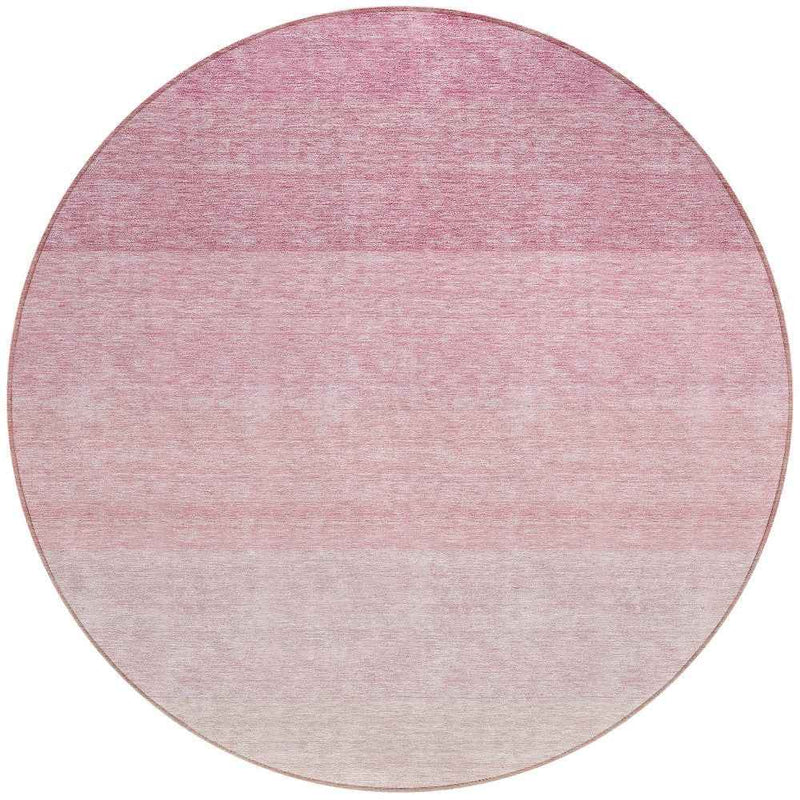 8' Pink And Ivory Round Ombre Washable Indoor Outdoor Area Rug