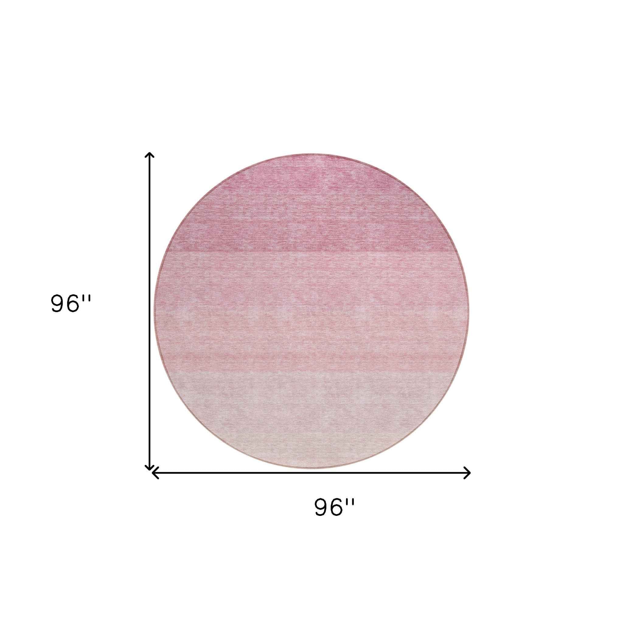 8' Pink And Ivory Round Ombre Washable Indoor Outdoor Area Rug