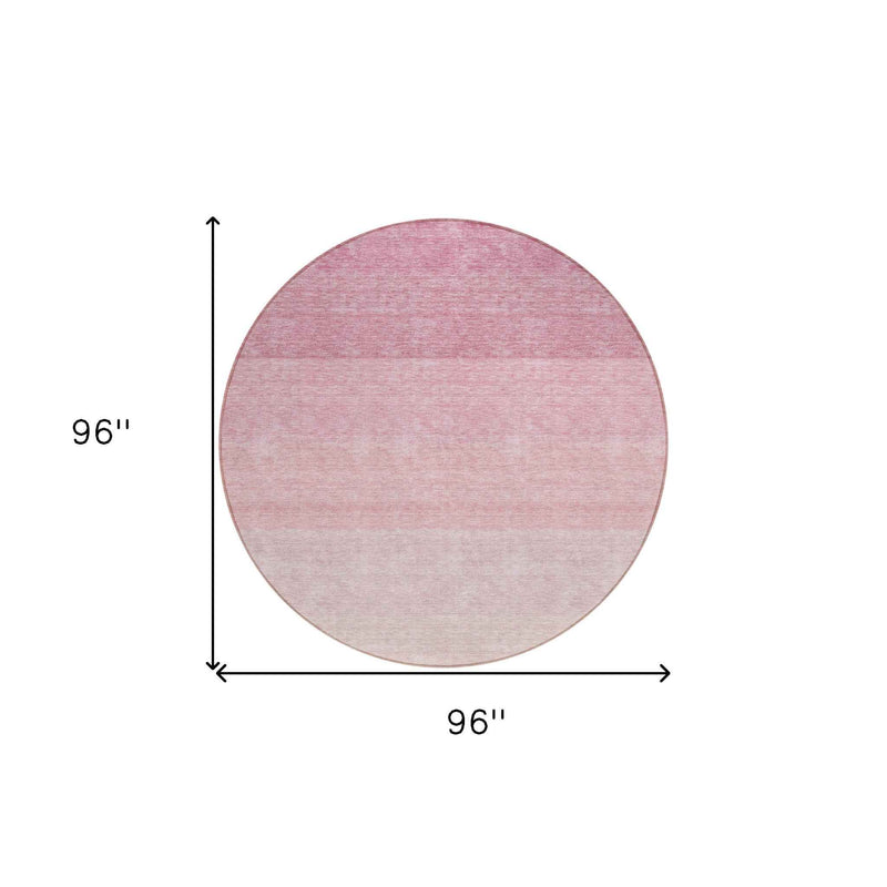 8' Pink And Ivory Round Ombre Washable Indoor Outdoor Area Rug