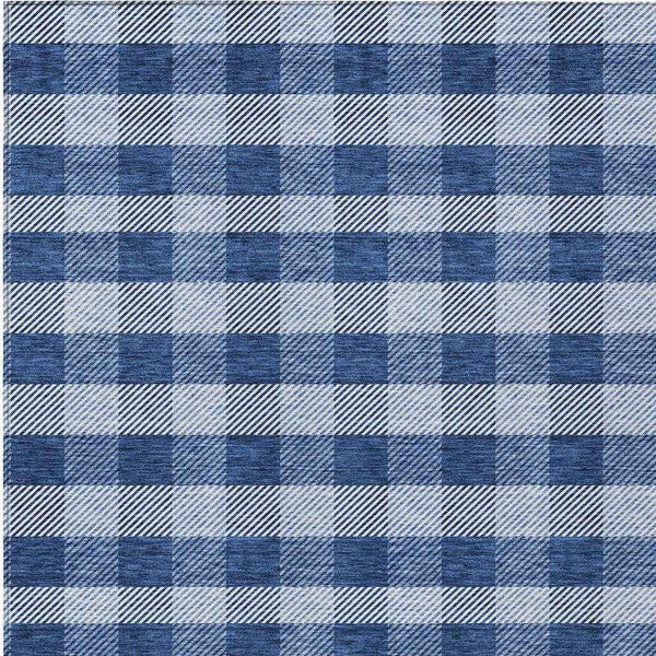 3' X 5' Navy Blue And Ivory Plaid Washable Indoor Outdoor Area Rug