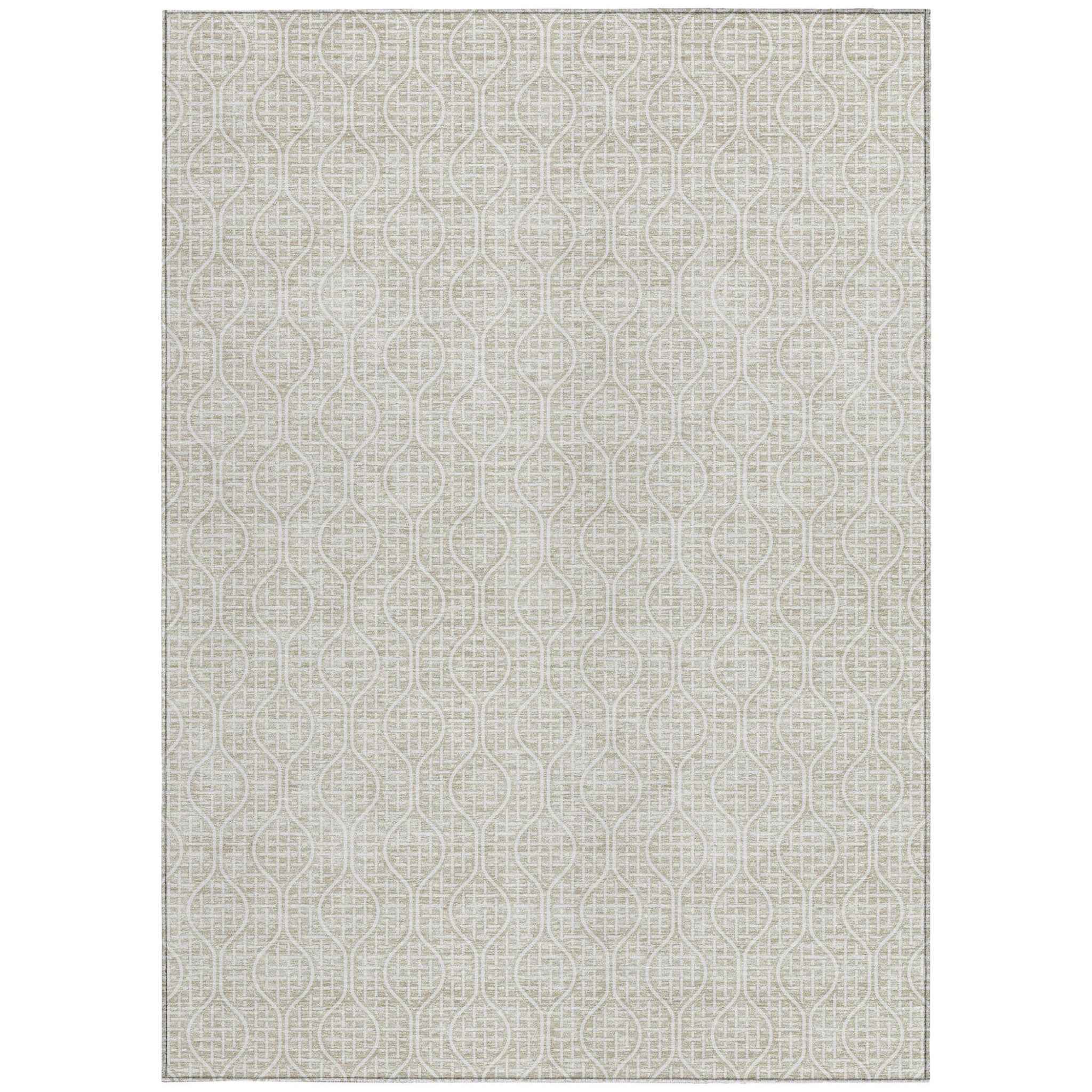 8' X 10' Beige And Ivory Geometric Washable Indoor Outdoor Area Rug