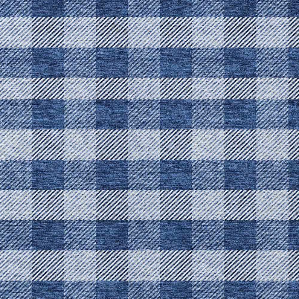 3' X 5' Navy Blue And Ivory Plaid Washable Indoor Outdoor Area Rug