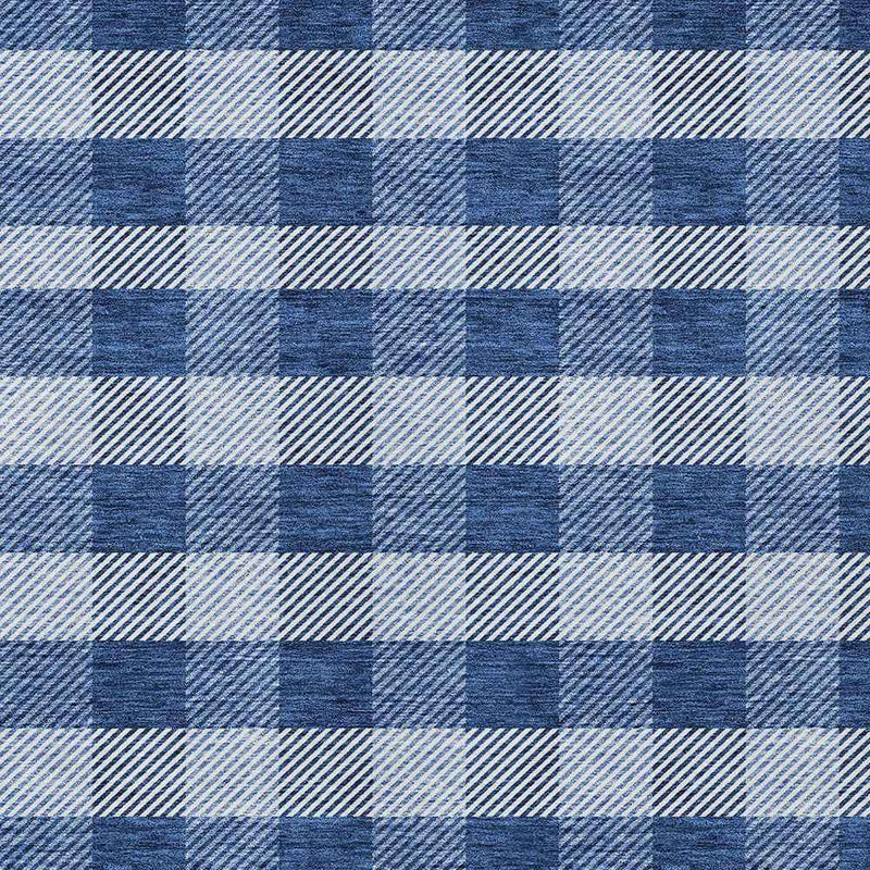 3' X 5' Navy Blue And Ivory Plaid Washable Indoor Outdoor Area Rug