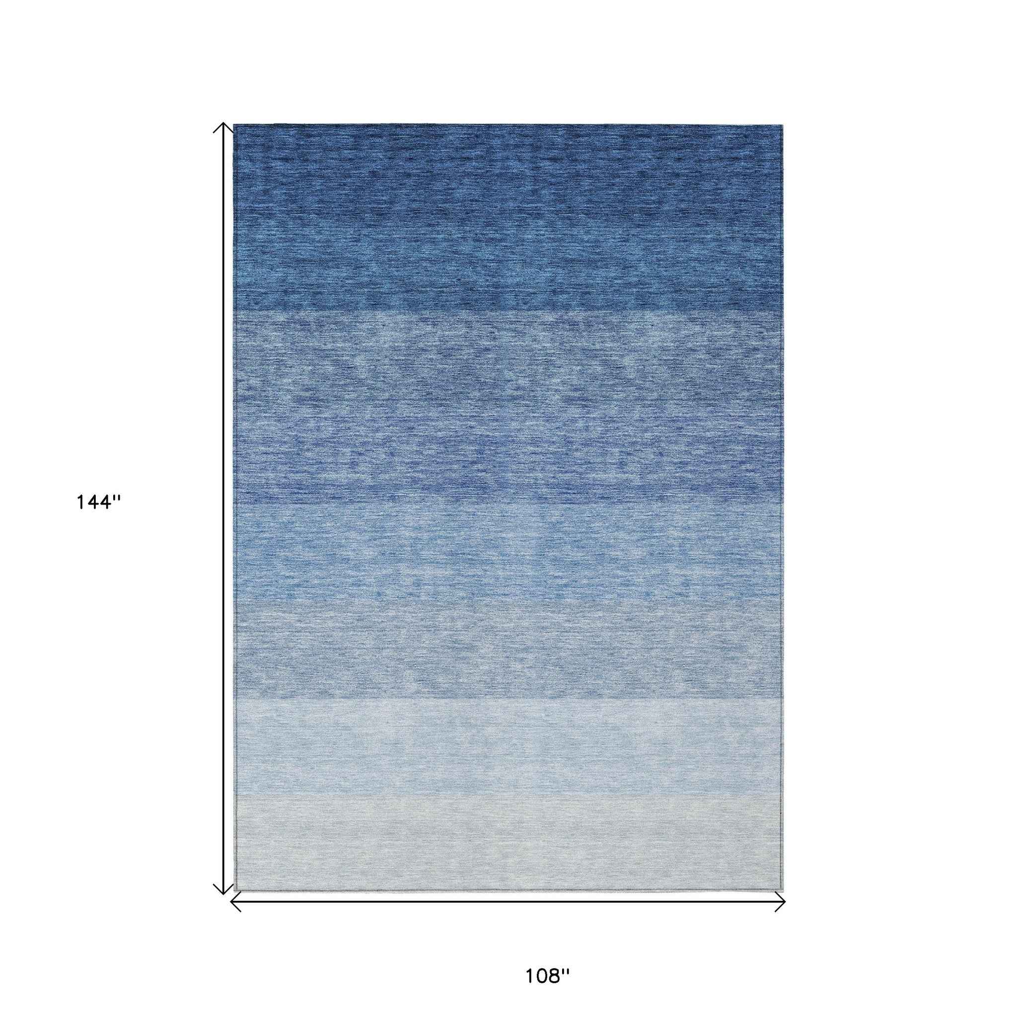 9' X 12' Blue And Gray Ombre Washable Indoor Outdoor Area Rug