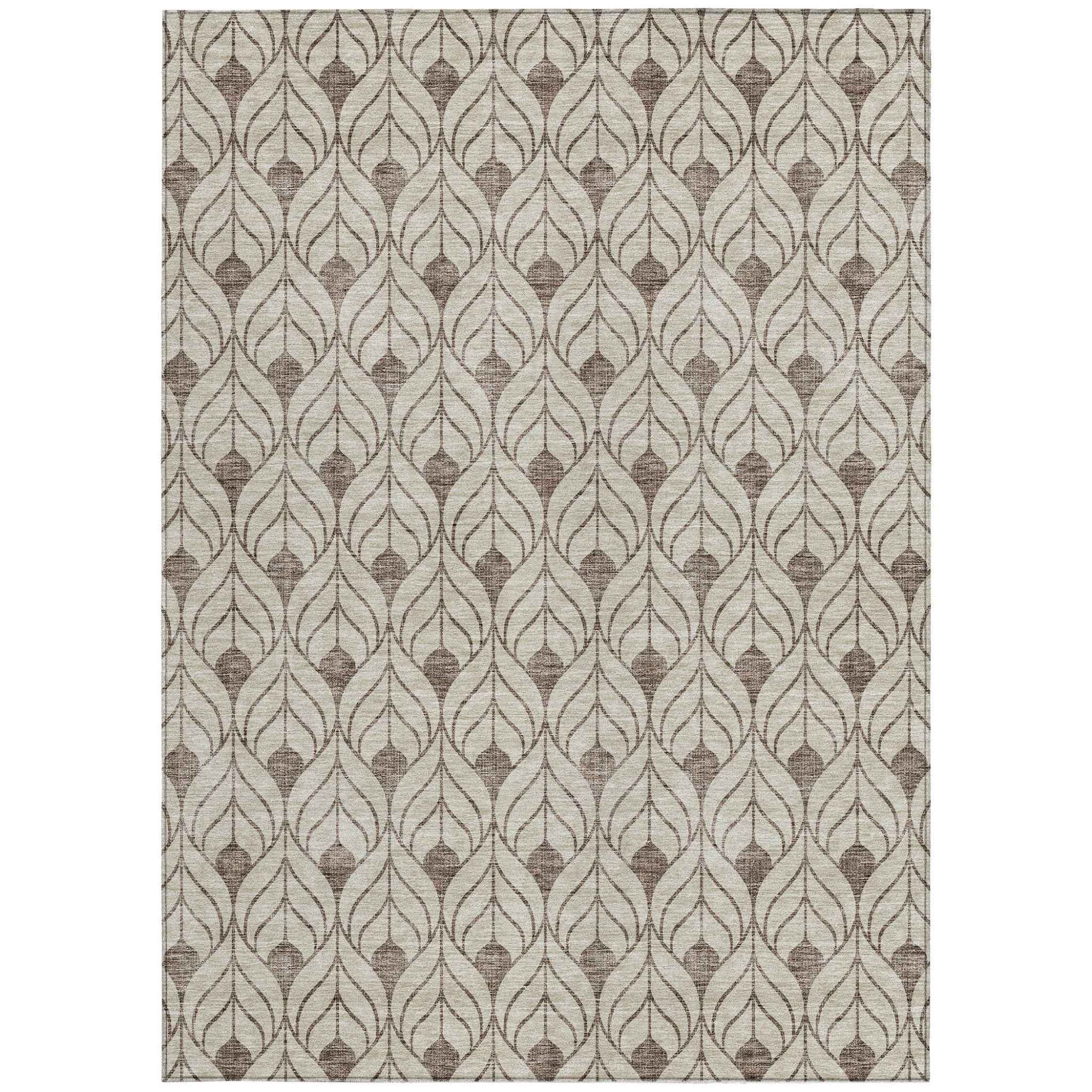 3' X 5' Brown And Beige Geometric Washable Indoor Outdoor Area Rug
