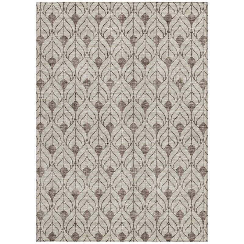 3' X 5' Brown And Beige Geometric Washable Indoor Outdoor Area Rug