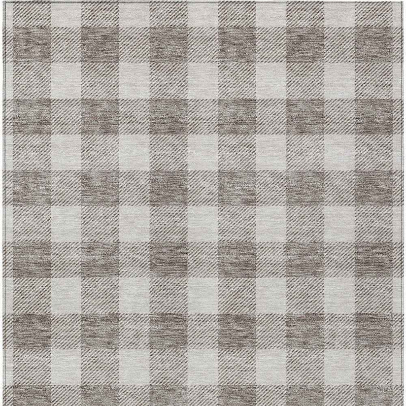 5' X 8' Taupe And Gray Plaid Washable Indoor Outdoor Area Rug