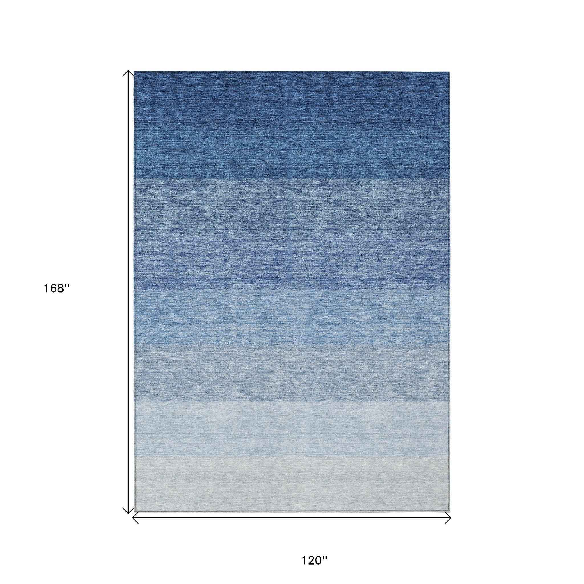 10' X 14' Blue And Gray Ombre Washable Indoor Outdoor Area Rug
