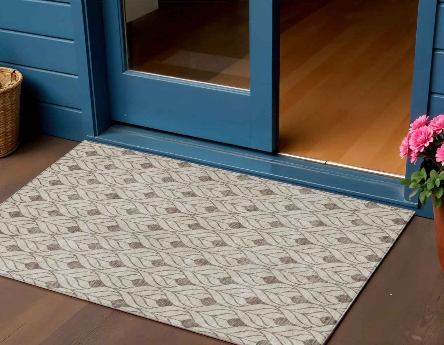3' X 5' Brown And Beige Geometric Washable Indoor Outdoor Area Rug