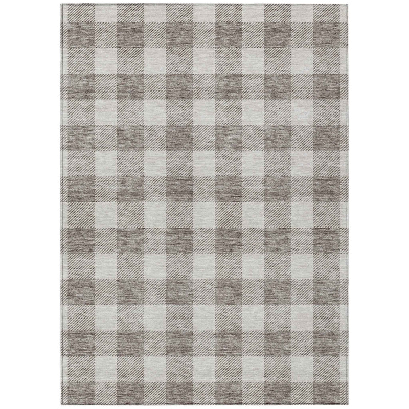 5' X 8' Taupe And Gray Plaid Washable Indoor Outdoor Area Rug