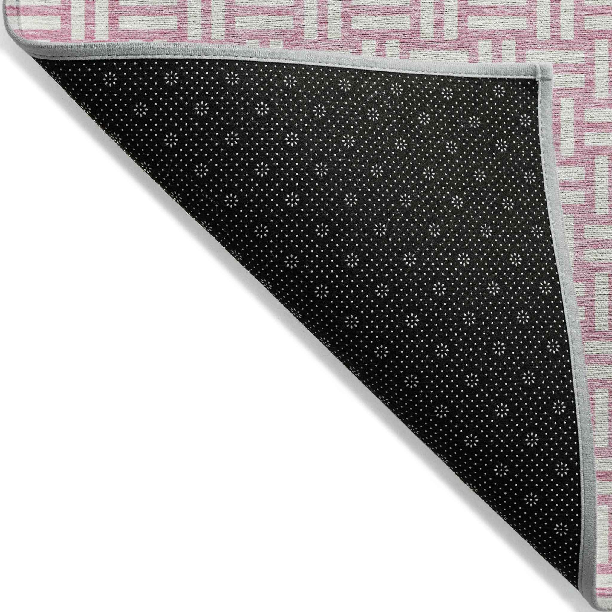 10' X 14' Pink And Ivory Geometric Washable Indoor Outdoor Area Rug