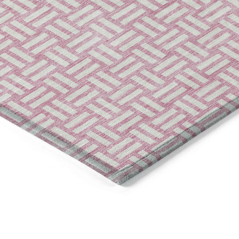 10' X 14' Pink And Ivory Geometric Washable Indoor Outdoor Area Rug