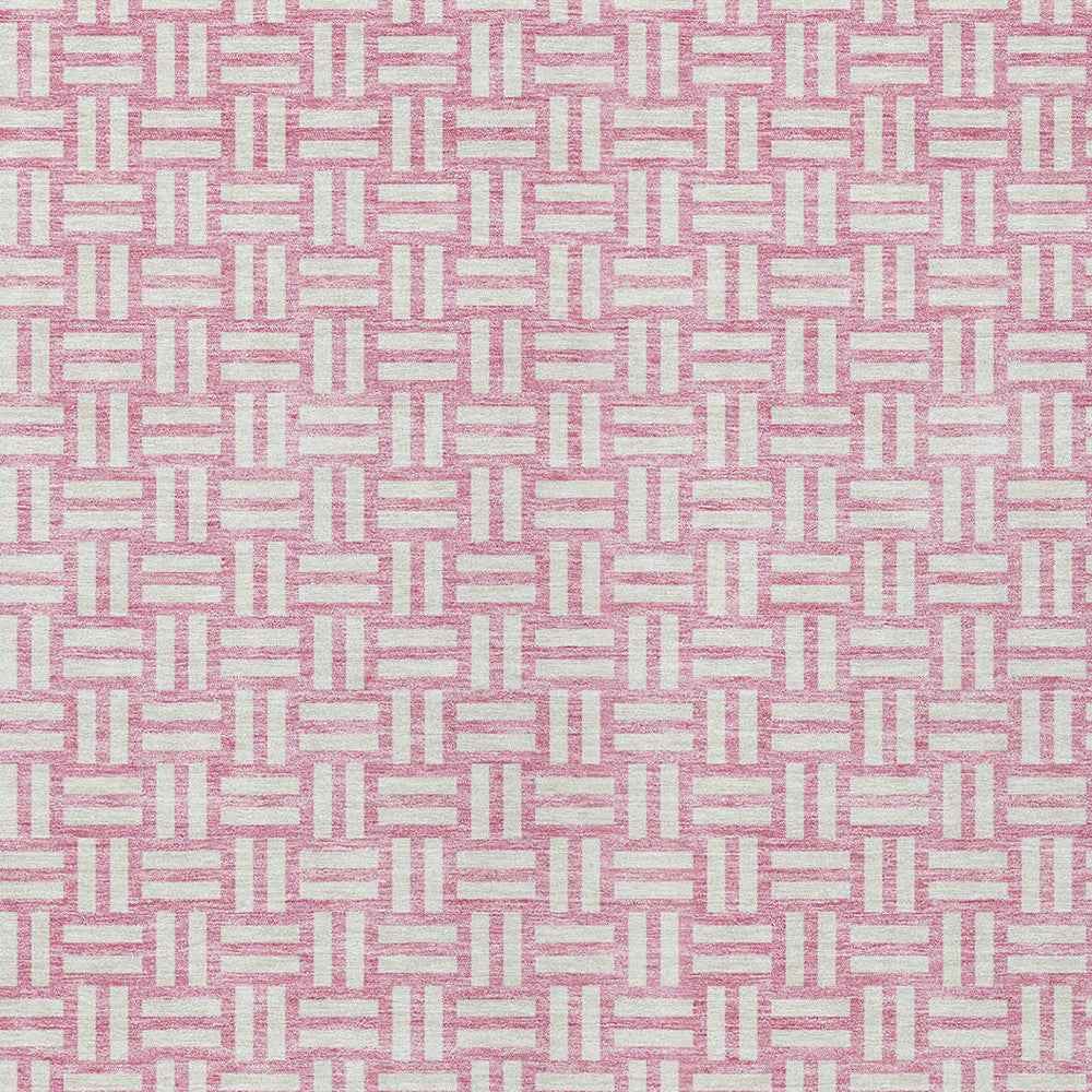 10' X 14' Pink And Ivory Geometric Washable Indoor Outdoor Area Rug