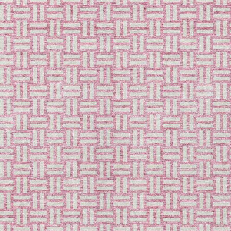 10' X 14' Pink And Ivory Geometric Washable Indoor Outdoor Area Rug