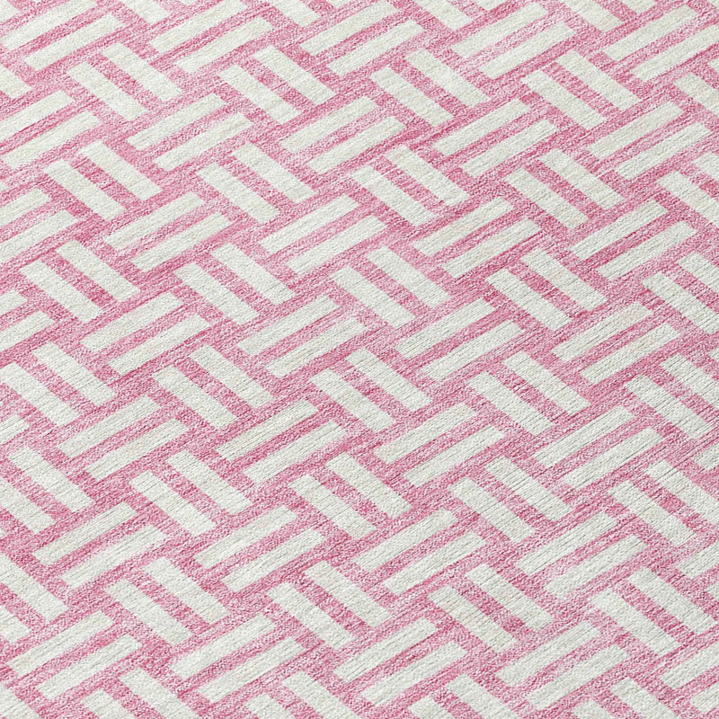 10' X 14' Pink And Ivory Geometric Washable Indoor Outdoor Area Rug