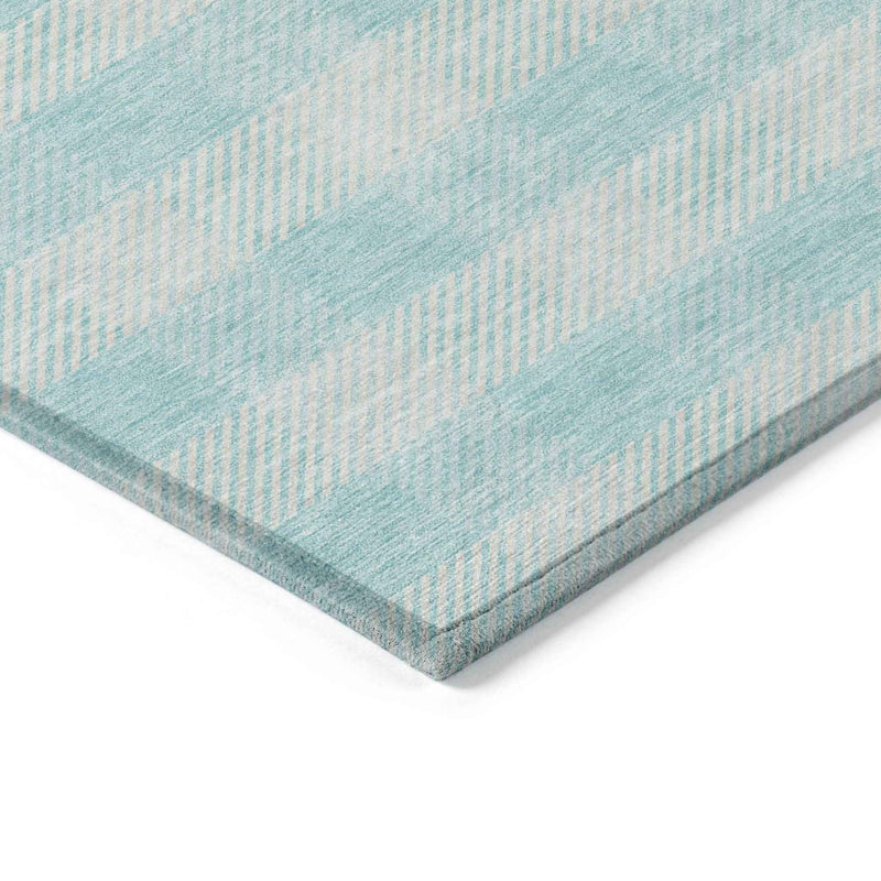 3' X 5' Aqua And Ivory Plaid Washable Indoor Outdoor Area Rug