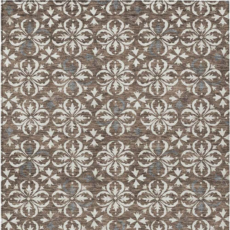 10' X 14' Brown Gray And Beige Floral Washable Indoor Outdoor Area Rug