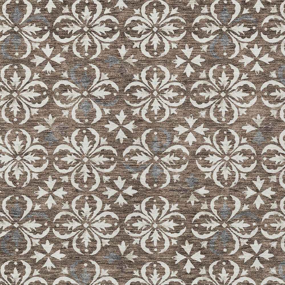 10' X 14' Brown Gray And Beige Floral Washable Indoor Outdoor Area Rug