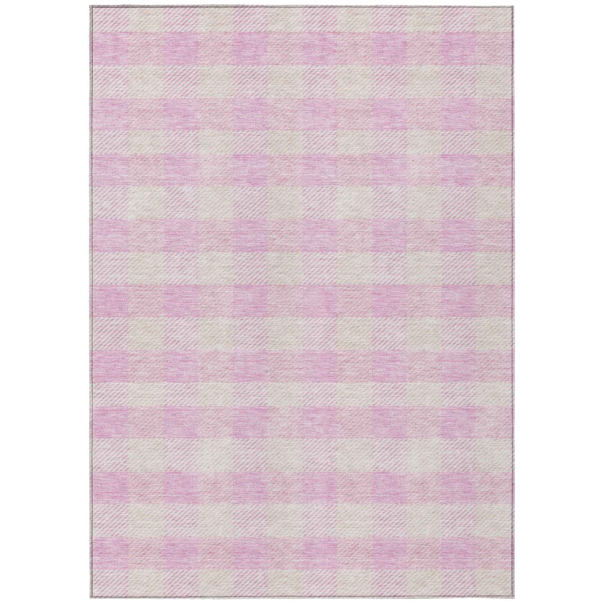 3' X 5' Pink And Gray Plaid Washable Indoor Outdoor Area Rug