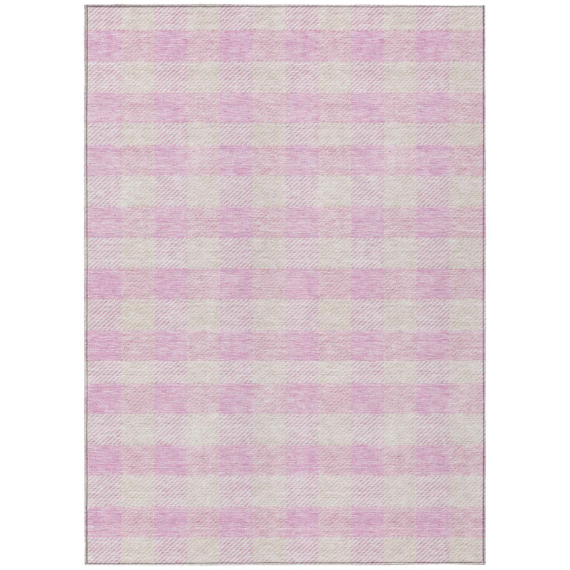 3' X 5' Pink And Gray Plaid Washable Indoor Outdoor Area Rug