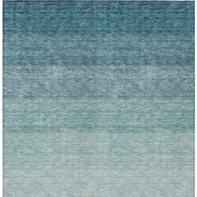 8' X 10' Teal Blue And Ivory Ombre Washable Indoor Outdoor Area Rug